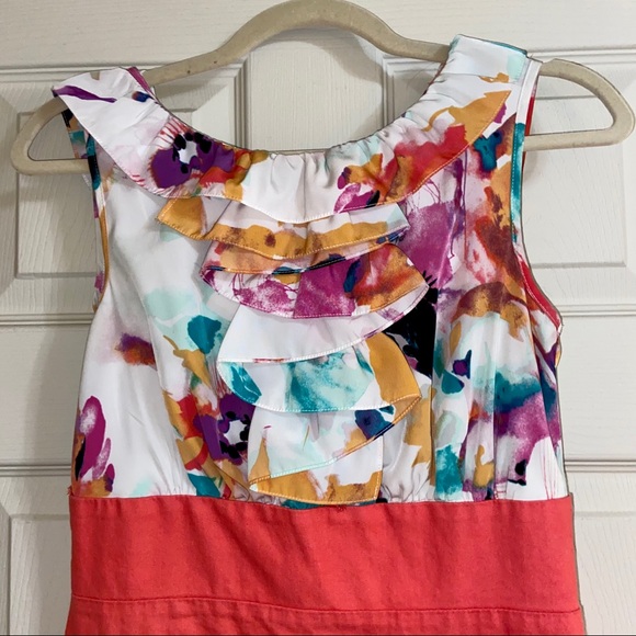 Multi-Color Pencil Dress w/ Ruffle - Picture 2 of 4